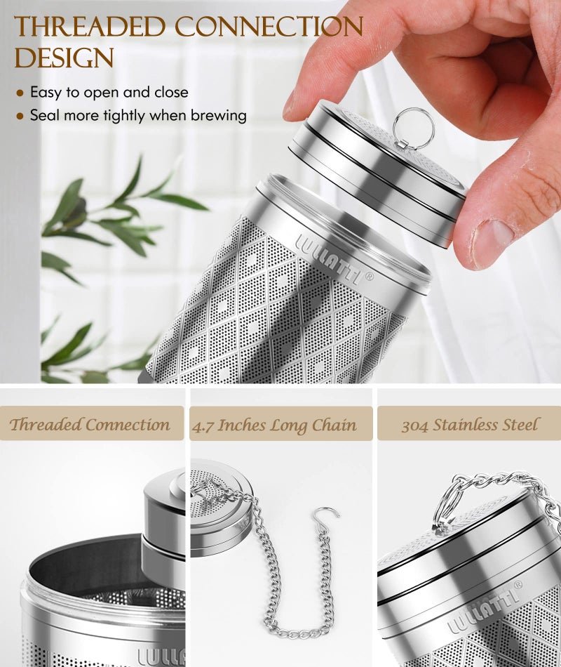 LULLATTI Tea Balls for Loose Tea, (2+1 Pack) 18/8 Stainless Steel Tea Infuser Set, Extra Fine Mesh Tea Strainers for Brew Tea, Spices & Seasonings - Image 3